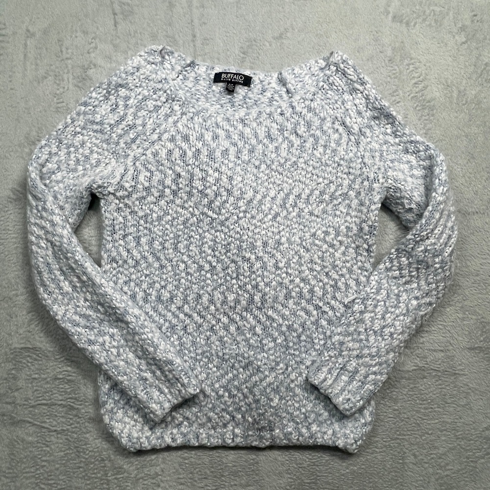 Buffalo David Bitton Sweater Womens Small Blue White Textured Marled Knit Raglan